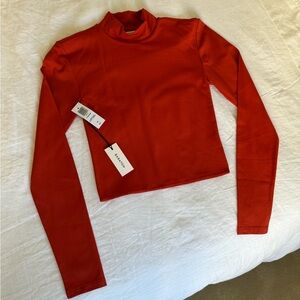 NEW Red-Orange Aritzia Babaton Contour Cropped Mockneck. Size S.